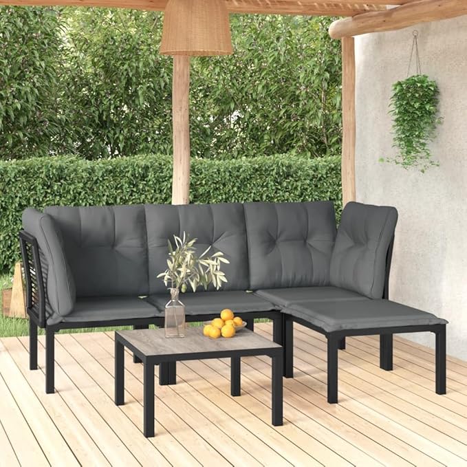 Garden Lounge Set Black and Dark Grey Outdoor Conversation Set Garden Seating Ensemble for Backyard Outdoor
