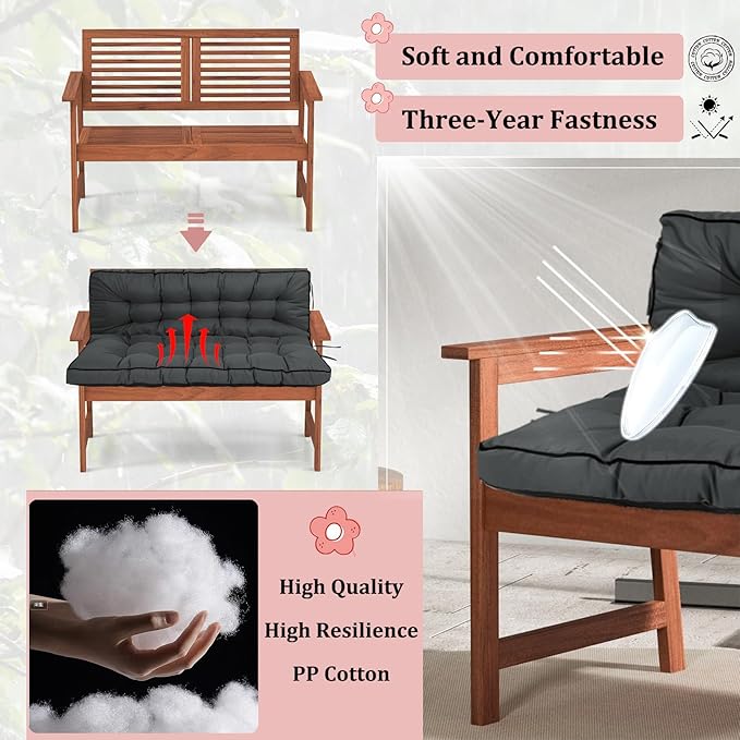 2-3 Seat Swing Replacement Cushion, Outdoor Bench Cushions with Backrest Thicken 4", Patio Furniture Garden Porch Loveseat Glider Pad Anti-Fading Waterproof (Dark Grey, 40x70in-thicken)