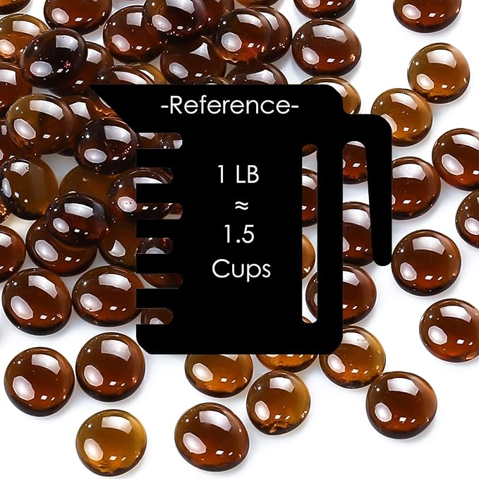 CYS EXCEL Amber Glass Gemstone Beads Vase Fillers (2 LBS) Flat Marble Beads Multiple Color Choices Aquarium Decor Rocks Floral Stones Decorative Mosaic Glass Gem Pebbles