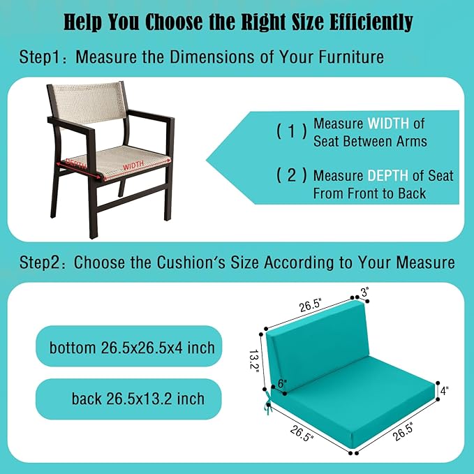 Outdoor Cushions for Patio Furniture, Outdoor Seat and Back Cushion, Waterproof Hampton Bay Deep Seat Replacement Couch Cushions for Garden Lawn, 26.5x26.5 Blue