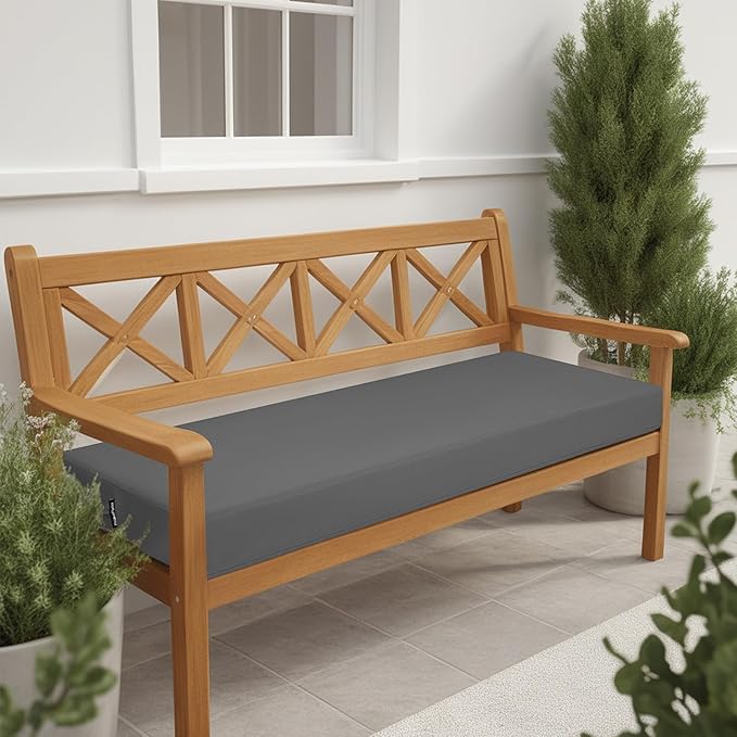 idee-home Outdoor Bench Cushion Waterproof, Bench Cushions for Outdoor Furniture, Patio Porch Swing Replacement Seat Pad with Ties for Garden Backyard, 42 x 18 Inch Dark Grey