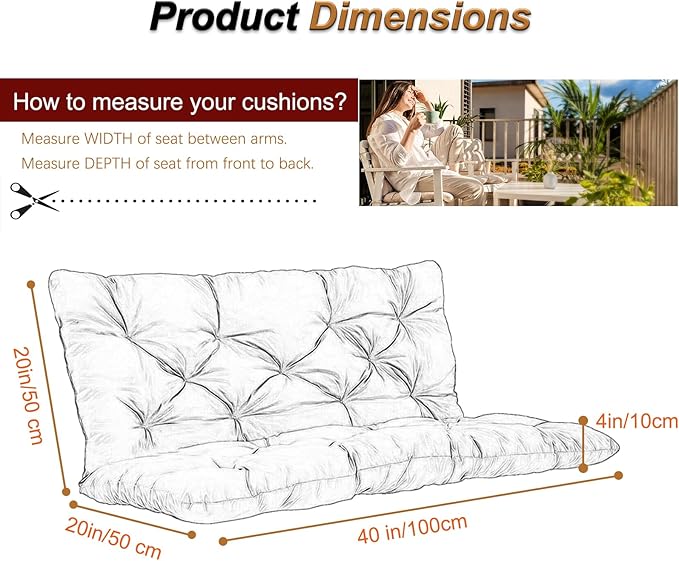 2-3 Seat Swing Replacement Cushion, Outdoor Bench Cushions with Backrest Thicken 4", Patio Furniture Garden Porch Loveseat Glider Pad Anti-Fading Waterproof (Red, 40x40in)