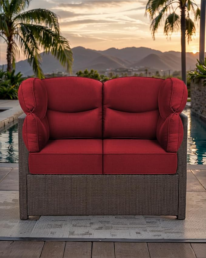 Luxury 24x24x6 Outdoor Corner Cushion 1 Set - Water-Repellent 3-Piece Cushion Set with Zipper for Outside Rattan Wicker Sofa Loveseat Chair Sectional Patio Conversation Sets - Red/Smile