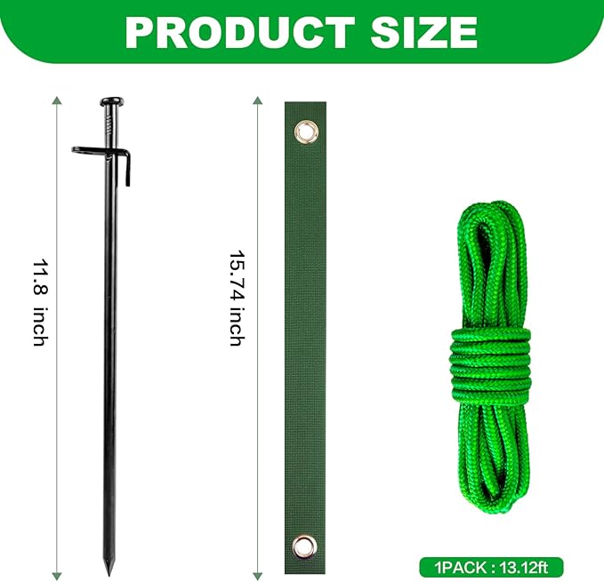 Heavy Duty Tree Stake Kit - Tree Stakes & Straps for Straightening Young Trees, Garden Tree Supports, 3pcs Metal Stakes, 3pcs Rope for Anchoring