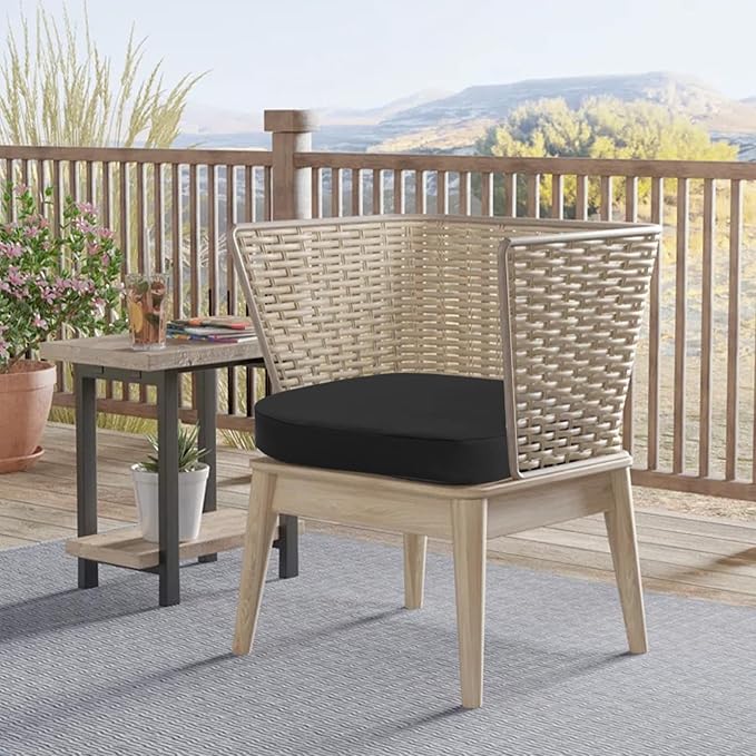 idee-home Outdoor Chair Cushions Set of 4, 19" x 19" x 3" Thick D-Shaped Patio Furniture Outdoor Seat Cushions Waterproof with Ties, Dining Pads