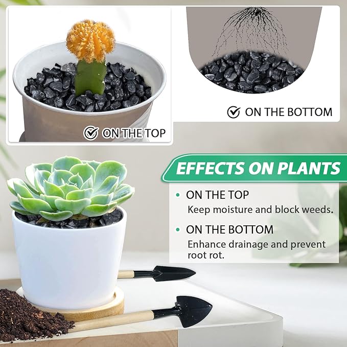 Succulent Rocks for Plants Tiny Pebbles for Planters 4.8LB Pea Gravel Bulk Course Sand Soil Small Decorative Stones for Indoor Bonsai Pots Cactus Top Dressing Aquarium Garden Landscape, Black