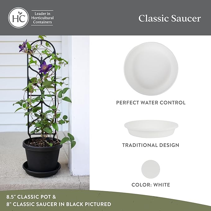 The HC Companies 10 Inch Classic Round Plant Saucer, Lightweight UV-Resistant Plastic Outdoor & Indoor Flower Pot Tray, 4-Pack Plant Pot Trays for Garden & Home Decor, White
