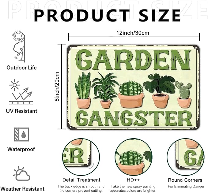 Funnysign Gardening Gifts Garden Ganster Vintage Gardening Tin Sign for Home Garden Patio Greenhouse Yard Decor 8 X 12 Inch (3826)