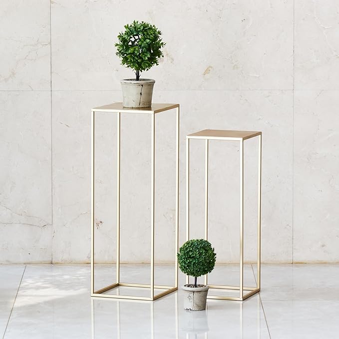 Pack of 2 Already Installed Gold Plant Stand indoor stable steel frame Flower Stands drink table for party wedding Centrepieces Living Room Patio Garden (Gold)