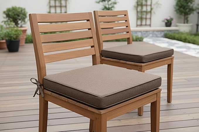Magpie Fabrics Indoor Outdoor Waterproof Square Chair Cushion, 18" x 18" x 2.5", 2 Pack, Water Resistant Seat Cushions, for Patio Garden Office, Dark Brown