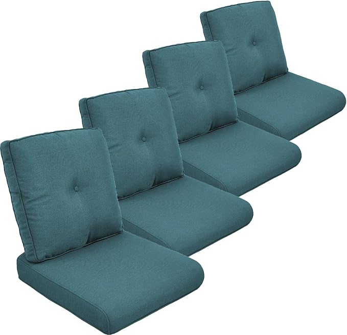 Outdoor Cushion Set of 4, Waterproof Outdoor Seat Cushions 25x22, Patio Chair Cushions for Outdoor Furniture, Couch Cushion Replacement, Include 4 Back & 4 Seat Cushions, Peacock Green