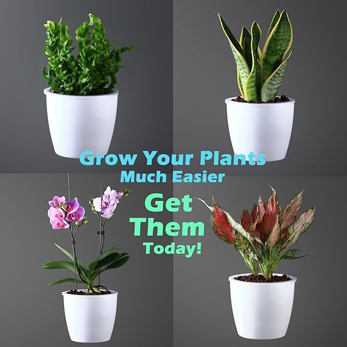 6 Pack 6.7" Self-Watering Planters Flower Pots for Indoor Garden Devil's Ivy, African Violet, Ocean Spider Plant, Orchid, White Color