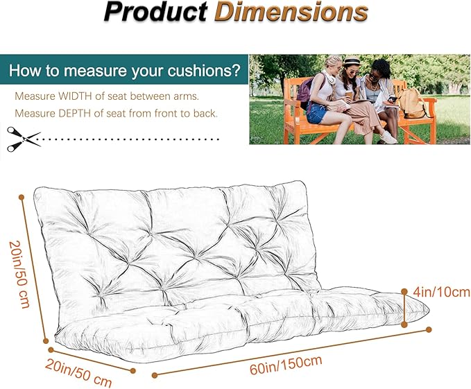 2-3 Seat Swing Replacement Cushion, Outdoor Bench Cushions with Backrest Thicken 4", Patio Furniture Garden Porch Loveseat Glider Pad Anti-Fading Waterproof (Lake Blue, 40x60in)