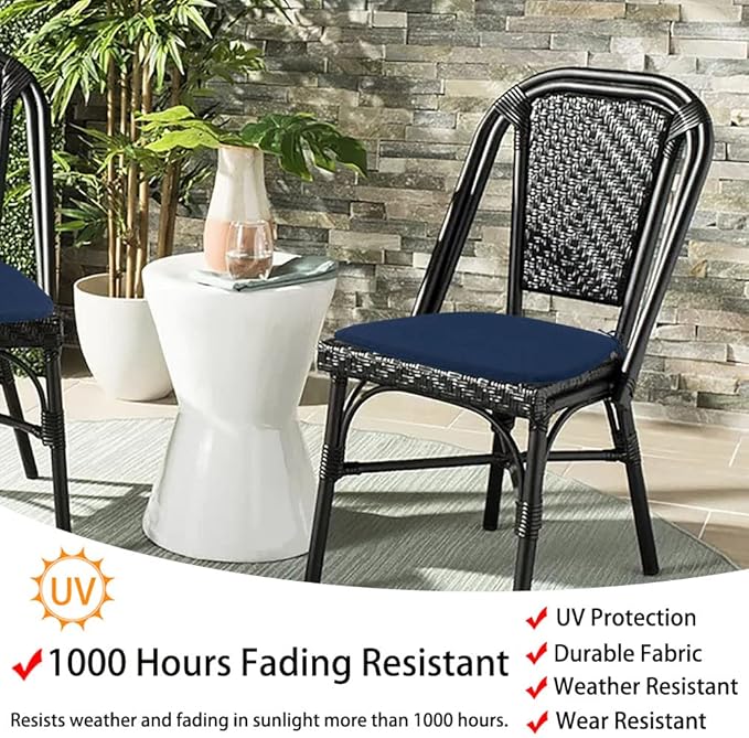 Magpie Fabrics 17"x16"x2" U-Shape Chair Cushions with Ties 2 Count, Outdoor Indoor Waterproof All Weather Seat Pads Decoration for Patio Garden Dining Office - Navy
