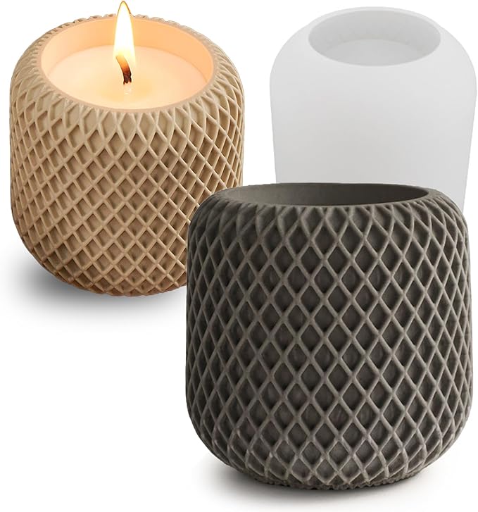Unique Candle Jar Resin Mold, Geometric Texture Storage Container Silicone Molds for Resin Casting, Round Concrete Cement Jewelry Holder Planter Mold, Creative Display Art Craft DIY Home Decor