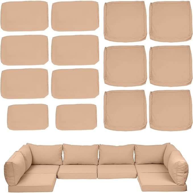 Outdoor Cushion Covers for Patio Furniture, Patio Cushion Covers Replacement with Zipper, Waterproof & Fade Resistant,Only Cover (Khaki, 25.6Lx25.6Wx4H - Only Covers)