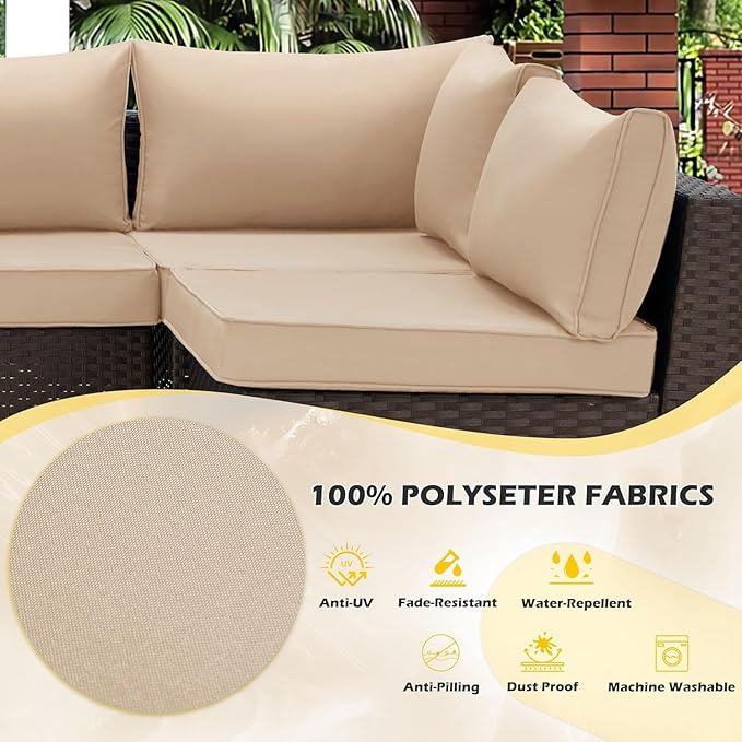 HOMREST Cushions for Outdoor Furniture,Replacement Cushion Pillow,Water-Repellent Sofa Cushion for 6-Seat Rattan Wicker Sectional Patio Conversation Sets,14-Piece Cushions Set for Outdoor Couch