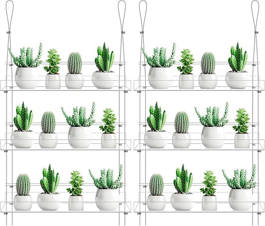 2 Pcs 16 Inch 3 Tier Clear Hanging Window Plant Shelves Acrylic Shelves Hanging Plant Stand Window Hanger Flower Pot Organizer Storage for Indoor Wall Garden Grow Herb