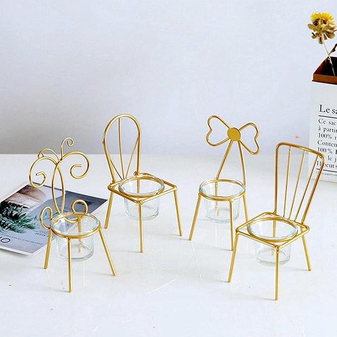 Iron Chair Candle Holder Gold Chair Shape Design Tea Light Candle Holder Mini Flower Planter Home Decor or Tabletop Candlestick Stand
