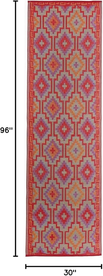 Fab Habitat Outdoor Rug - Waterproof, Fade Resistant, Crease-Free - Premium Recycled Plastic - Vintage Kilim - Porch, Deck, Balcony, Hallway, Poolside - Lhasa - Orange & Violet - 2.5 x 8 ft Runner