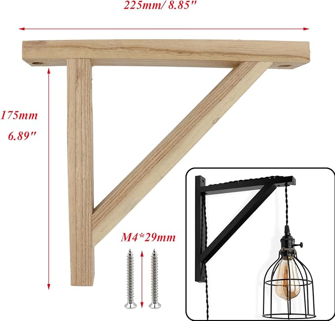 Antrader Wood Shelf Bracket, 2Pcs Wall Mount Triangle Floating Shelf Supports for Hanging Sconce Pendant Lamp,Planters,Wind Chimes, Include Mounting Screws(9"x7",Natural)