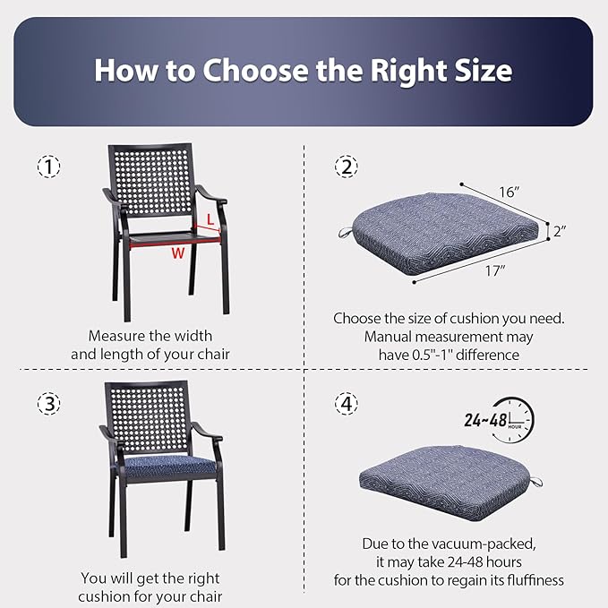 Outdoor Chair Cushions Set of 4, 17 x 16 Inch Patio Chair Cushions for Outdoor Furniture, Water Resistant Outdoor Patio Chair Cushions with Non-Slip Ties(Digby Indigo)