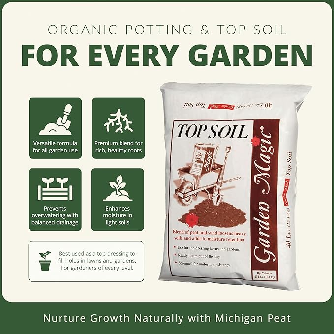 Michigan Peat Garden Magic Indoor and Outdoor Organic Planting Potting Top Soil Blend Mix, 40 Pound Bag (10 Pack)