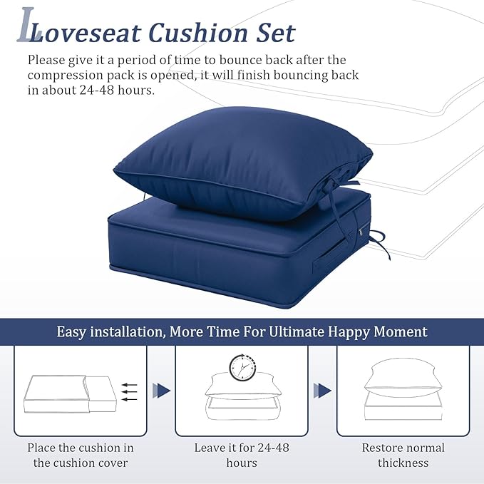 Outdoor Patio Chair Cushions Set 19 L X 19 W X 4 H Inch Waterproof & Fade Resistant Deep Seat and Back Cushions with Removable Covers Outdoor Seat Cushion Set for Chairs and Sofas