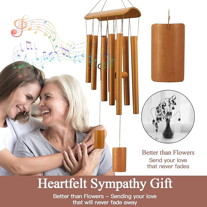 Windchimes Outdoors, Memorial Wind Chimes, Bamboo Wind Chimes for Outside Clearance Deep Tone for Patio Garden Home Décor, Natural Beautiful Sound