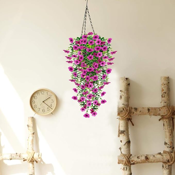 8 Pcs Fake Outdoor Artificial Flowers For Outdoors Uv Resistant, Plastic Flowers For Outdoors, Fake Hanging Plants Faux Flowers For Outdoor Planters, Silk Spring Flowers For Outside Porch（Purple）