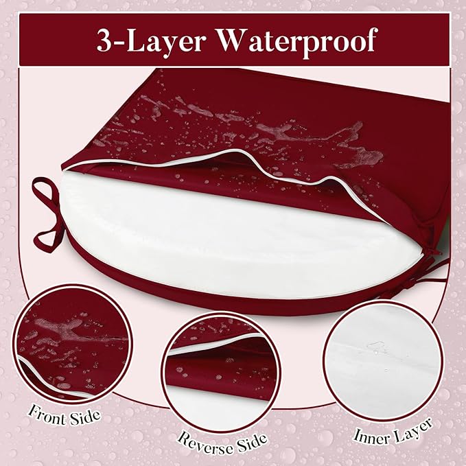 Basic Beyond Outdoor Cushions for Patio Furniture: Waterproof & UV Resistant Outdoor Chair Cushions Set of 4-19 x 19 x 3 Inch Thick Patio Chair Cushions with Adjustable Ties & Handle, Burgundy