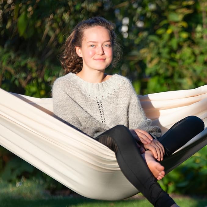 LA SIESTA® - XL King Brisa Classic Hammock & Nautico Steel Stand - Weather & Tear Resistant - Portable, Family Hammock w/Stand - Balcony Porch Garden Outdoor Indoor Hammock - Max 440 Lbs, Vanilla