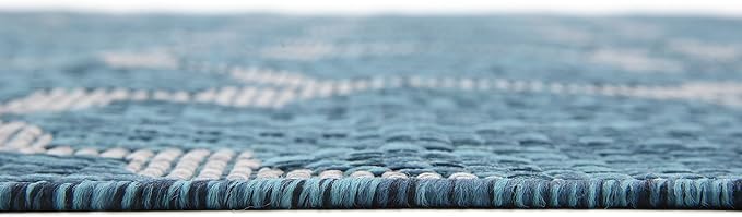 Unique Loom Outdoor Trellis Collection Area Rug (7' 1" x 10' Rectangle, Teal/ Gray)