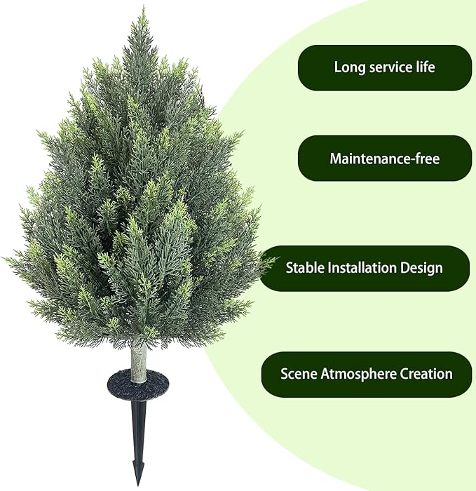 28inch Artificial Topiary Tree Set of 4 Beautiful Realistic Faux Cedar Pines Christmas Trees UV Rated Fake Shrubs for Front Porch Faux Plants Indoor and Outdoor Decor