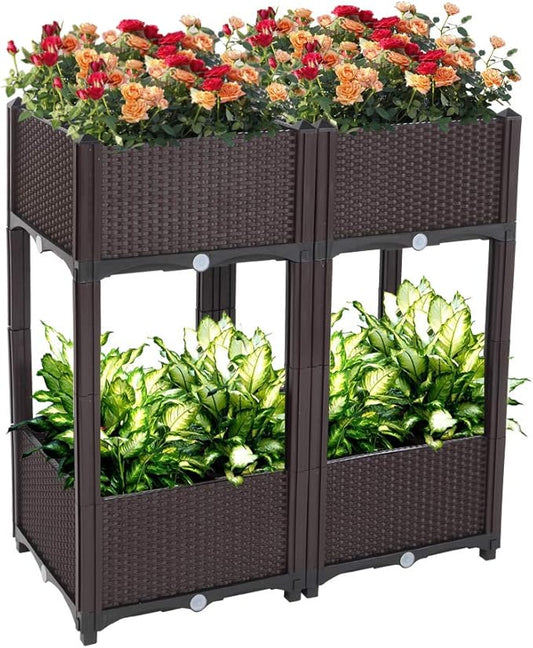 Raised Garden Beds, Planter Box, Self-Watering Plastic Planter for Indoor Outdoor Vegetables, Fruits, Potato, Flowers (4 Pcs)