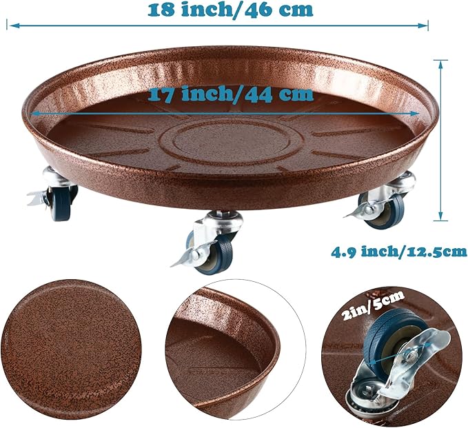 3 Packs 18" Metal Plant Caddy with Wheels Extra-large Rolling Plant Stand Heavy-duty Plant Dolly with Casters Indoor Outdoor Wheeled Flower Pot Mover Rollers Garden Cart Trolley, Copper