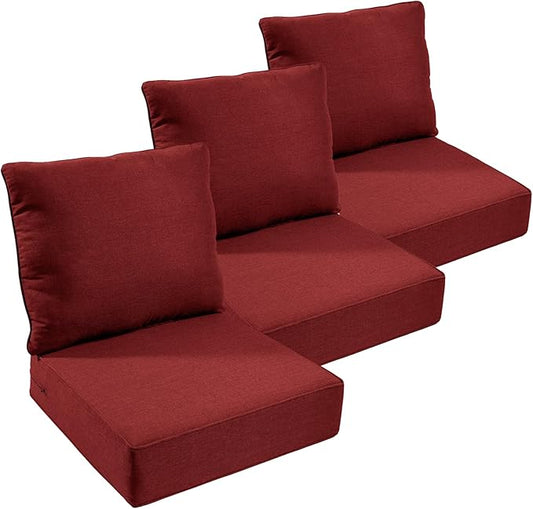 Outdoor Chair Cushions Set of 3, Waterproof 24x24 Patio Chair Cushion, 6" Thickened Seat Cushion for Outdoor Furniture, Couch Cushion Replacement, Include 3 Back & 3 Seat Cushions, Thick/Red