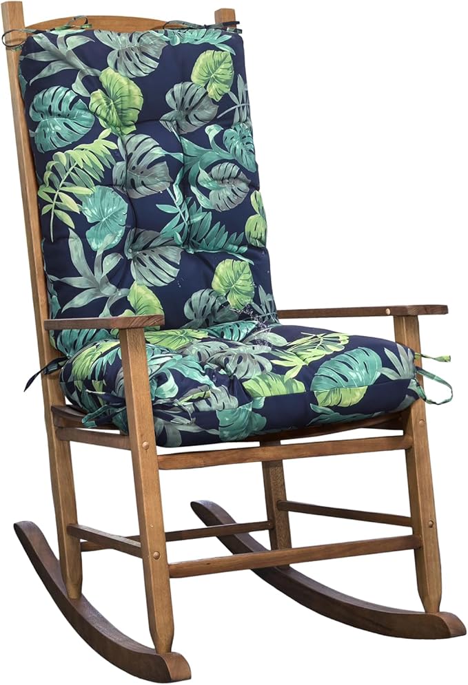 1 Pack Outdoor Rocking Chair Cushion Floral Wicker Chair Cushion with Ties Overstuffed Seat Pad for Patio Porch Rocker Chair