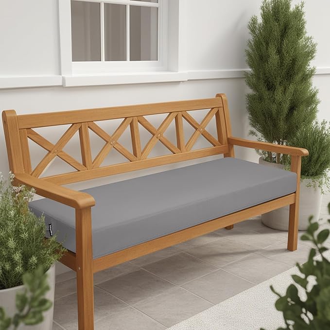 idee-home Outdoor Bench Cushion Waterproof, Bench Cushions for Outdoor Furniture, Patio Porch Swing Replacement Seat Pad with Ties for Garden Backyard, 59 x 18 Inch Grey