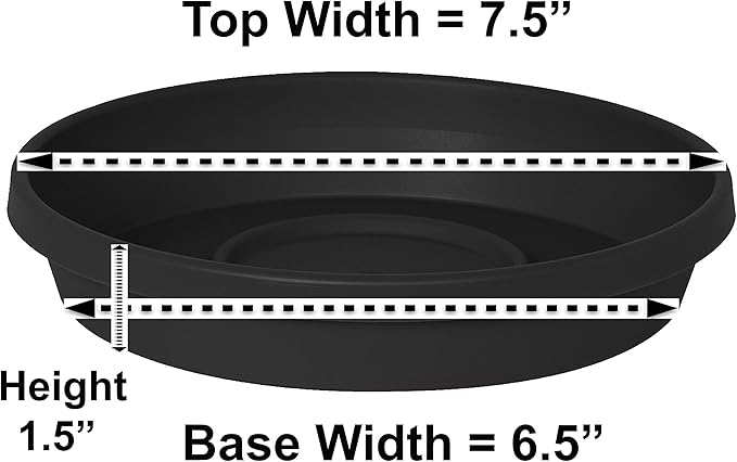 Bloem Terra Resin Saucer Tray: 6.5" Bottom Width - Black - Matte, Durable, Ribbed Bottom, Indoor and Outdoor, Fits 8" Terra Pots