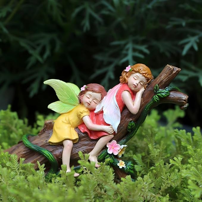 Fairy Garden Figurine, Sleeping on Tree Branch, Miniature Figurine for Plant Pots & Fairy Garden Decor, Resin Outdoor Decor, Unique Gift for Girls