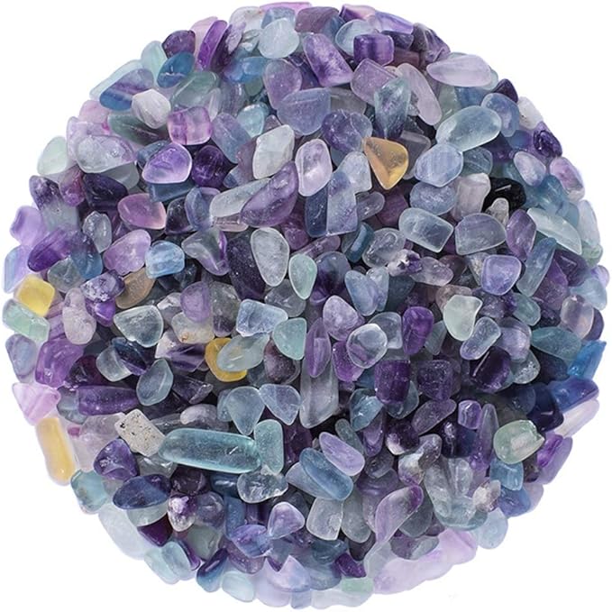 IMALY Fluorite Tumbled Chips Stone Polished Crushed Healing Crystal Quartz Pieces Irregular Shaped Stones for Home Decorative Stones Vases Plants Succulents 0.5lb