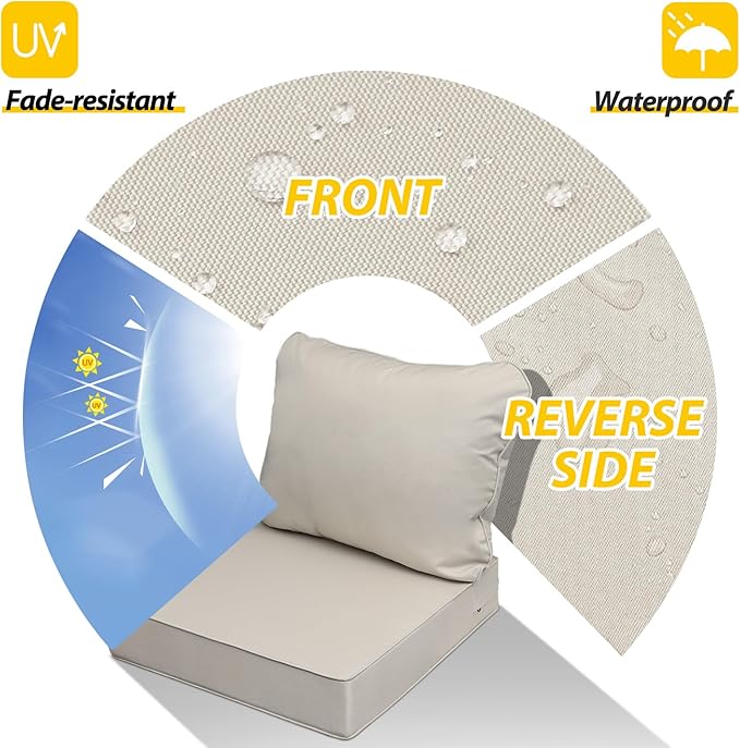 AAAAAcessories Outdoor Seat Cushions for Chairs, Fade-Resistant, Waterproof Patio Furniture Replacement Cushions, 22" x 22" x 3" + 22" x 17", Set of 4, Beige