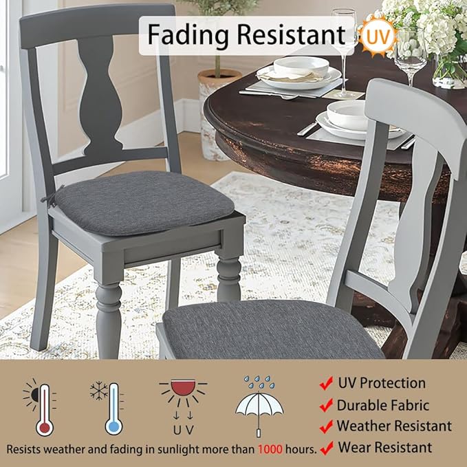 Magpie Fabrics Outdoor/Indoor 17"x16"x2" Chair Cushions with Ties Set of 4, Waterproof All Weather U-Shape Seat Pads Decoration for Patio Garden Furniture Home Office (Heather Grey)