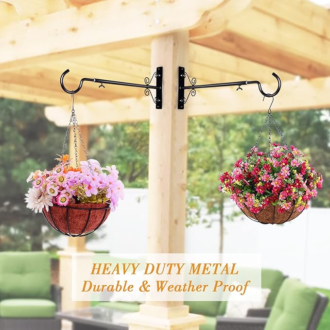 BOLITE 18023 Bird Feeder Hanger(16 to 24 Inch), Adjustable Hanging Plant Brackets, Plant Hangers for Hanging Bird Feeders, Planters, Lanterns, Wind Chimes, String Lights, 2 Pack, Black