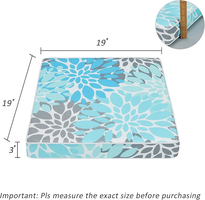 JMGBird Outdoor Chair Cushions 19x19 Inch Set of 2 - Waterproof Patio Seat Cushions with Ties, 3-Year Color Fastness, High Density Foam Square Cushions for Garden Furniture