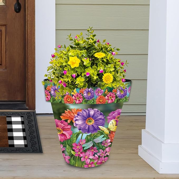 Briarwood Lane Spring Planter 14" x 15" x 15" Zinnias in Bloom Large for Spring Planter