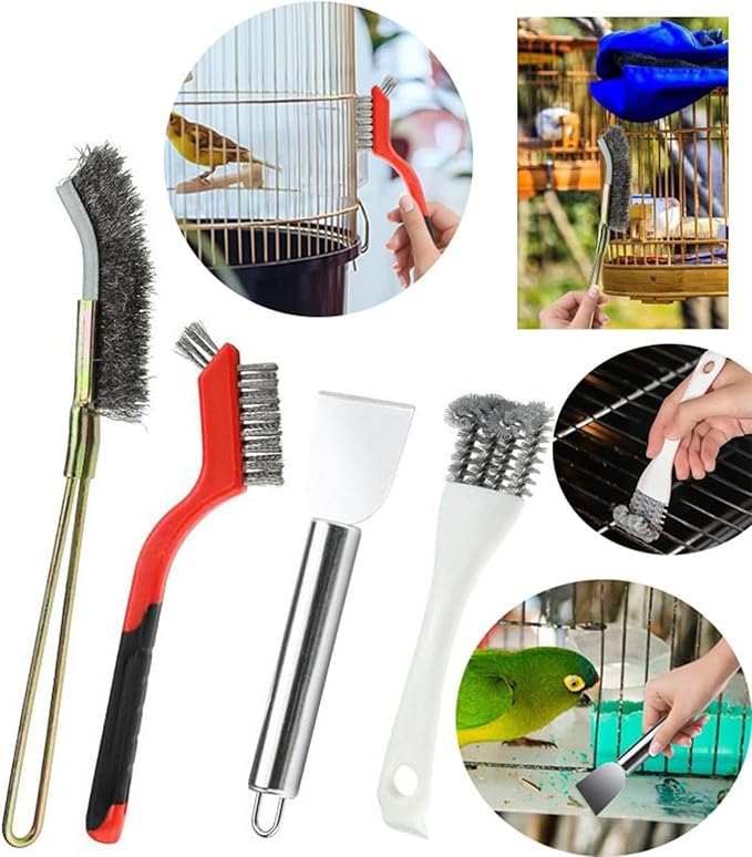 Bird Cage Cleaning Brush - Portable Poop Remover and Scraper Tool, Handy Litter Brush | Aviary Accessories for Hummingbird Parakeet Conure, Birdbath Cleaner for Garden Patio Aviary Care