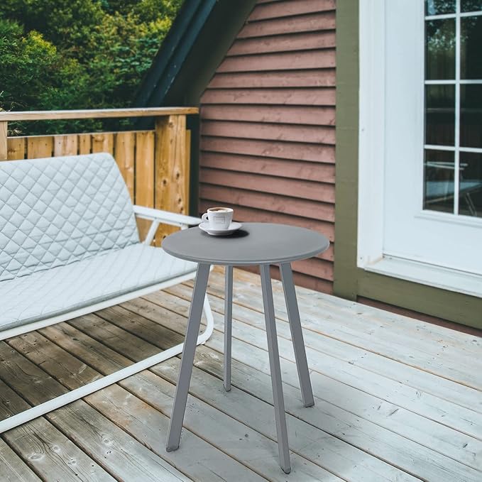 Outdoor Side Table, Weather Resistant Patio Small Outdoor Indoor Round Metal Steel Small Side Table, Waterproof End Table for Garden Balcony Yard, Grey