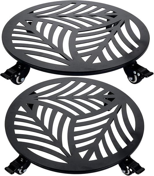 2 Pack 15 inches Extra-Large Metal Plant Caddy with Wheels Heavy-Duty Iron Rolling Plant Stand with Casters Indoor Outdoor Wheeled Plant Roller Base Pot Movers Plant Dolly Coaster Trolley Black